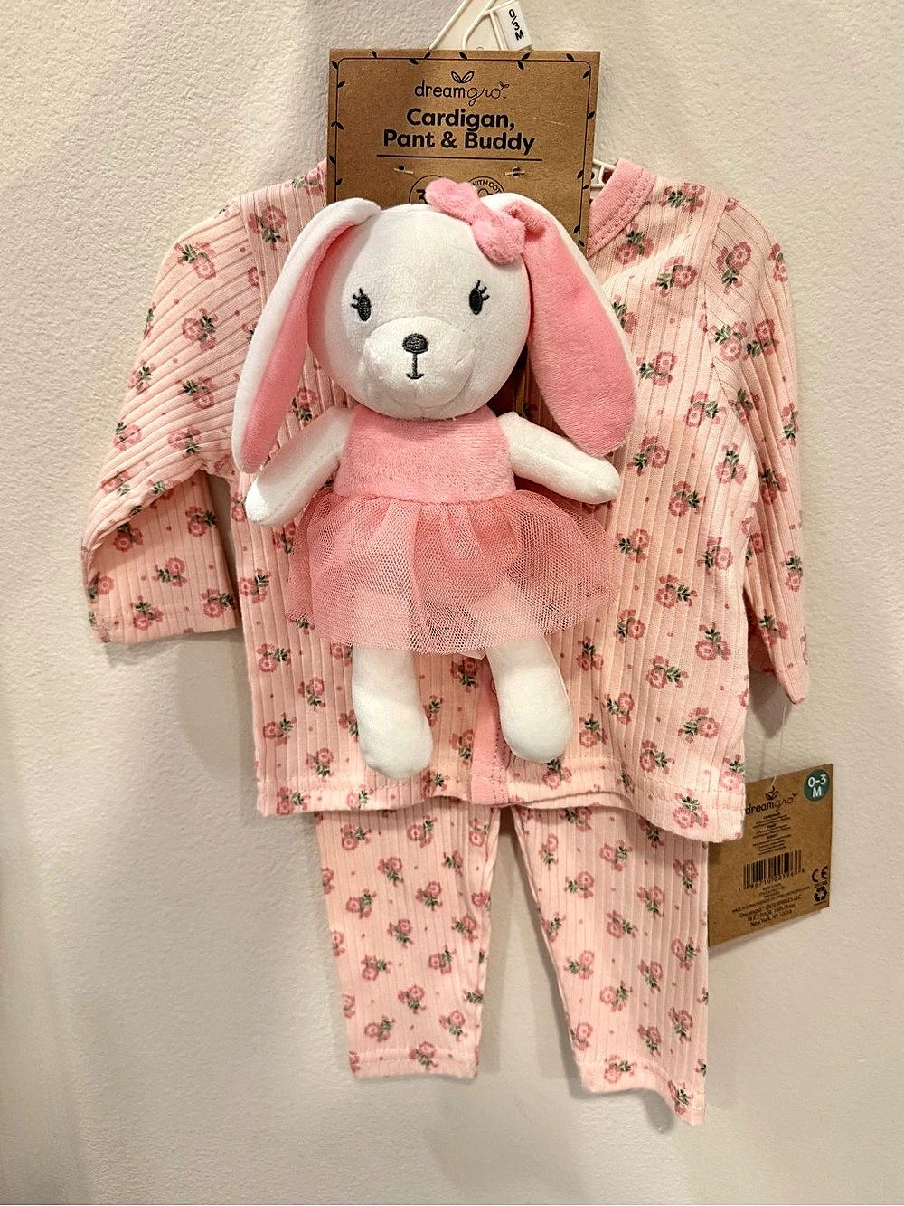 DreamGro Cardigan, Pant & Buddy Floral Set Baby 3M NWT
